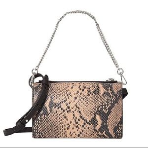 All Saints Leather Snakeskin Crossbody Wallet